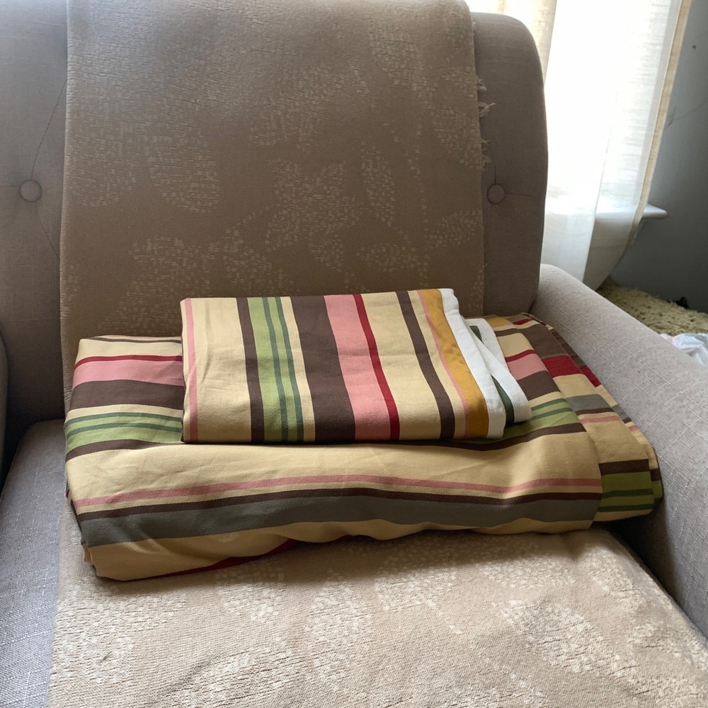 Pottery Barn Logan Multicolored Striped‎ Duvet Cover Set Sz Twin